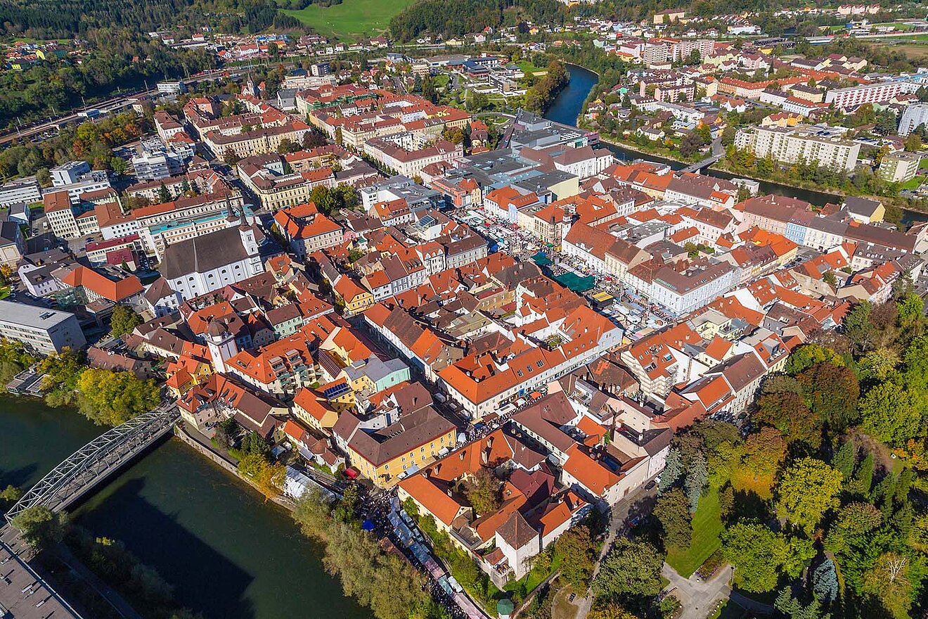 Leoben Innenstadt von oben